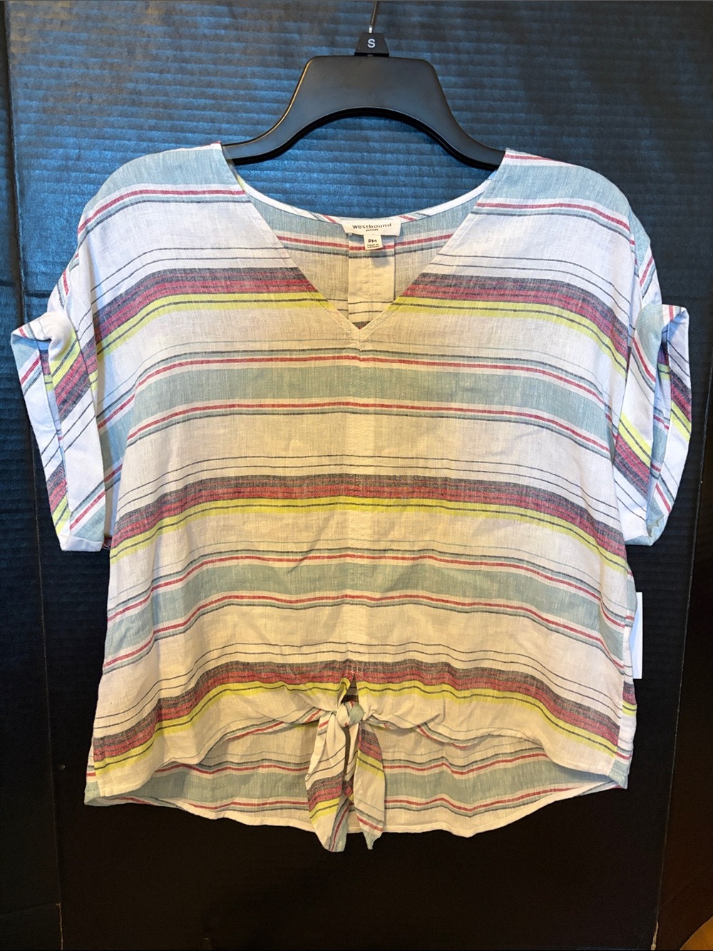 Westbound Multicolor Striped Short-Sleeve Tie-Front Top